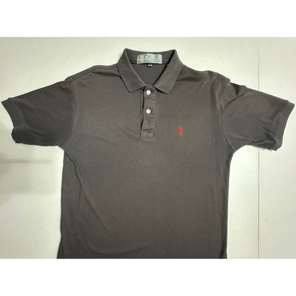 Ivanhoe Vintage Short‎ Sleeve Polo Shirt Solid Black Embroidered Red Logo L - Picture 2 of 5